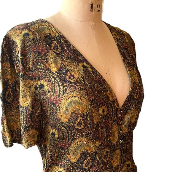 Free People Olivia Midi Dress Paisley Print V neck - Picture 13 of 16